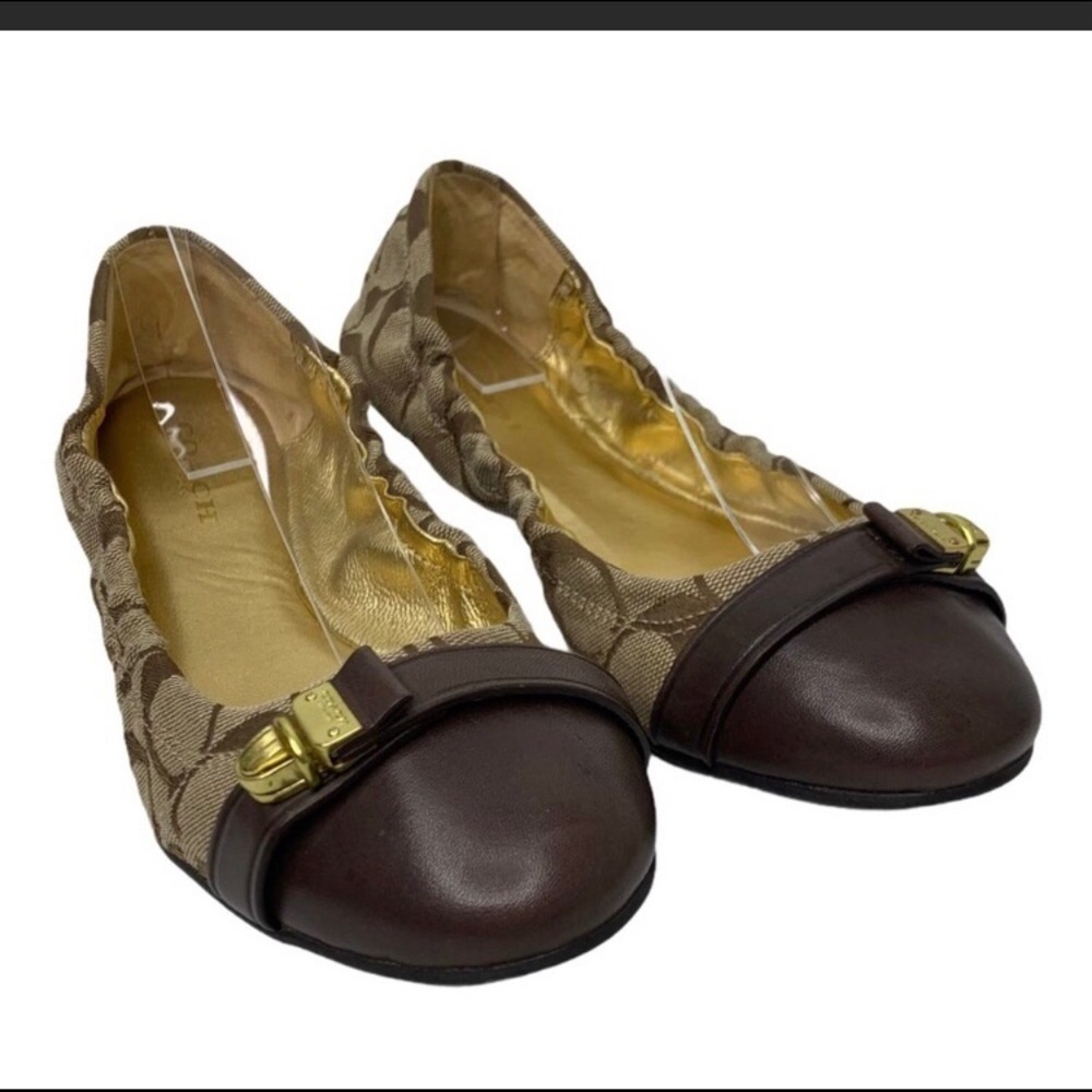 Brown Coach logo flats shoes sz 6.5 EUC